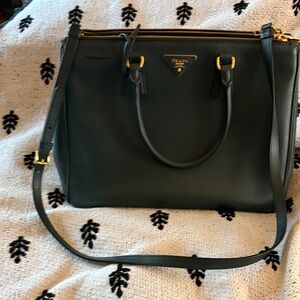 Prada Dark Green Leather Shoulder Bag